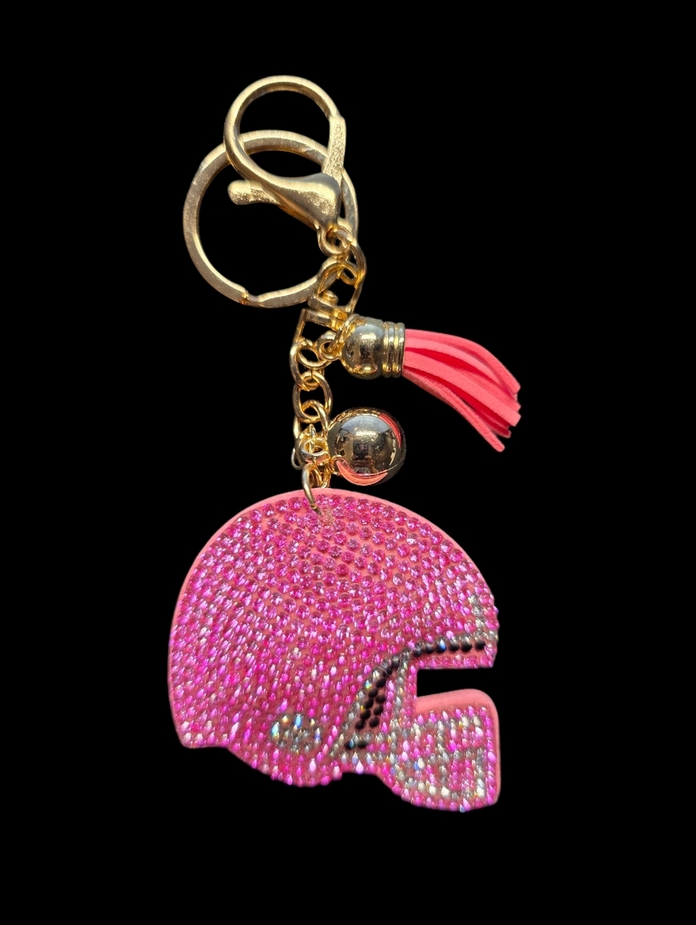Pink Rhinestone Football Helmet Bag Charm Keychain